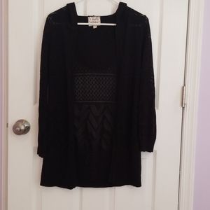 Pink Republic black crochet hooded cardigan